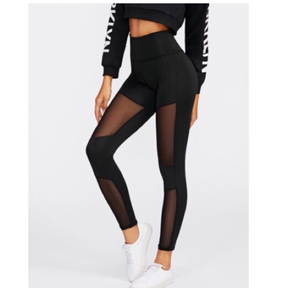 Stitching Mesh Leggings...Color: Black...Sz: L - Picture 1 of 2